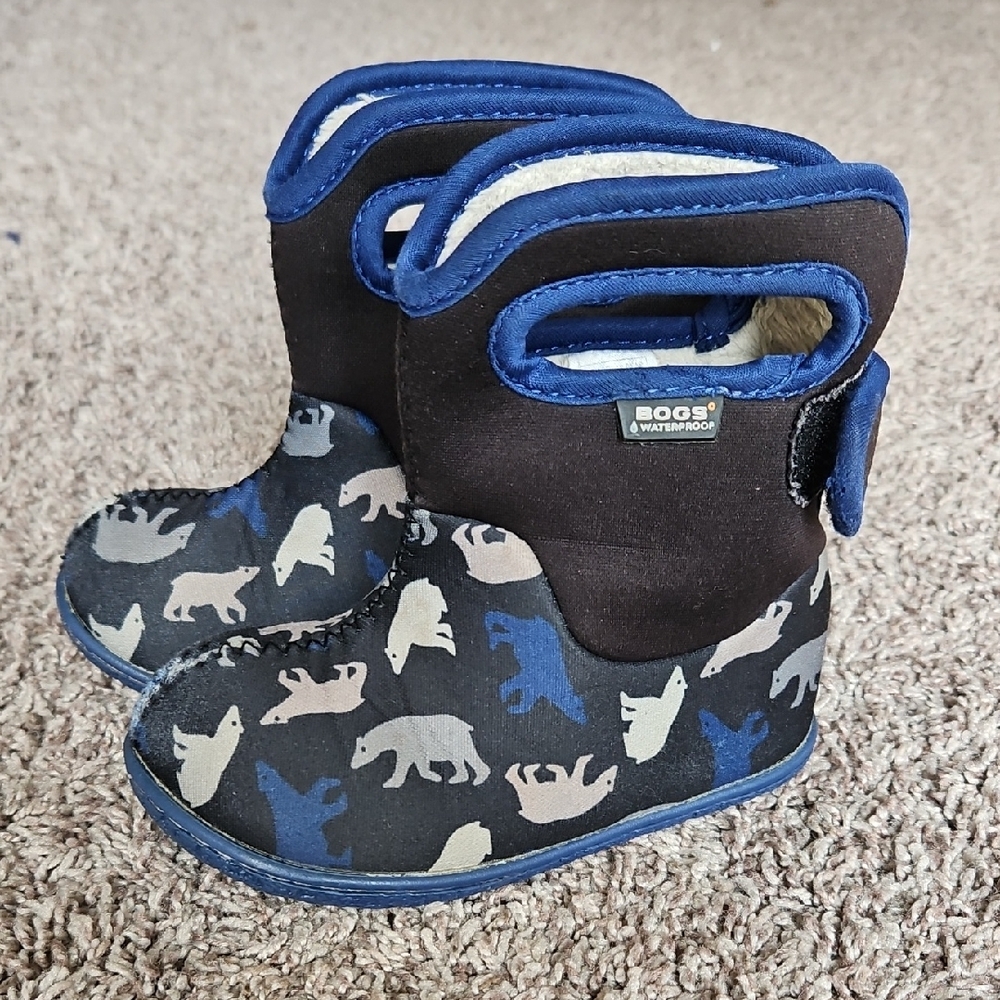 GUC Bogs Neoprene Waterproof Winter Snow Boots Baby Polar Bear Print Blue Size 7